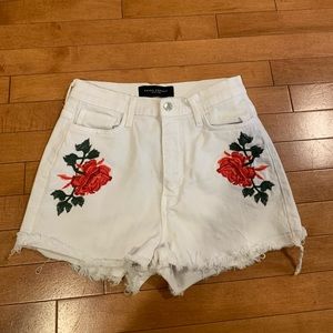 Akira High Waisted White Embroidered Shorts